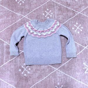 Girls Gray and Pink Ruffled Sweater